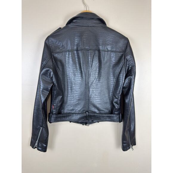 Levi’s Women’s Faux Leather Biker Jacket Small Black Crocodile Retro - Picture 8 of 14
